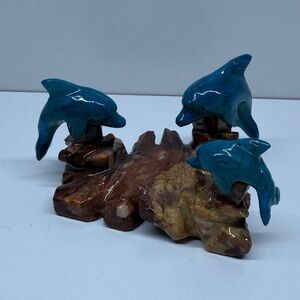 Blue Dolphin Sculpture on stone Base